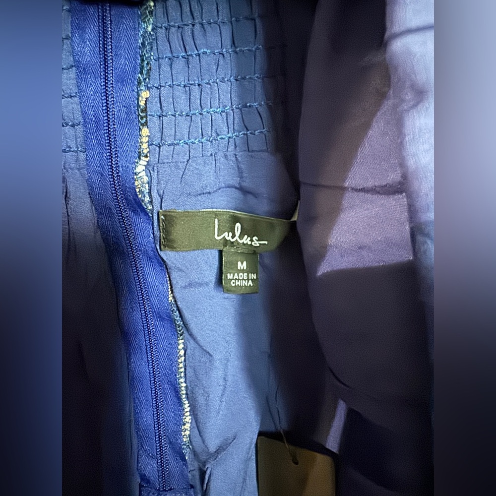 NWT Lulu’s Sunny Attraction Navy Floral Linen Bustier Belted Mini Dress Size M - Picture 7 of 8